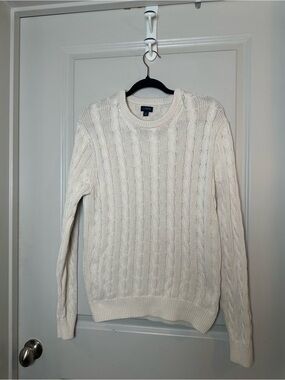 J.Crew Cableknit Cotton Fisherman Cotton Crew Neck Cream Classic Sweater, Small
